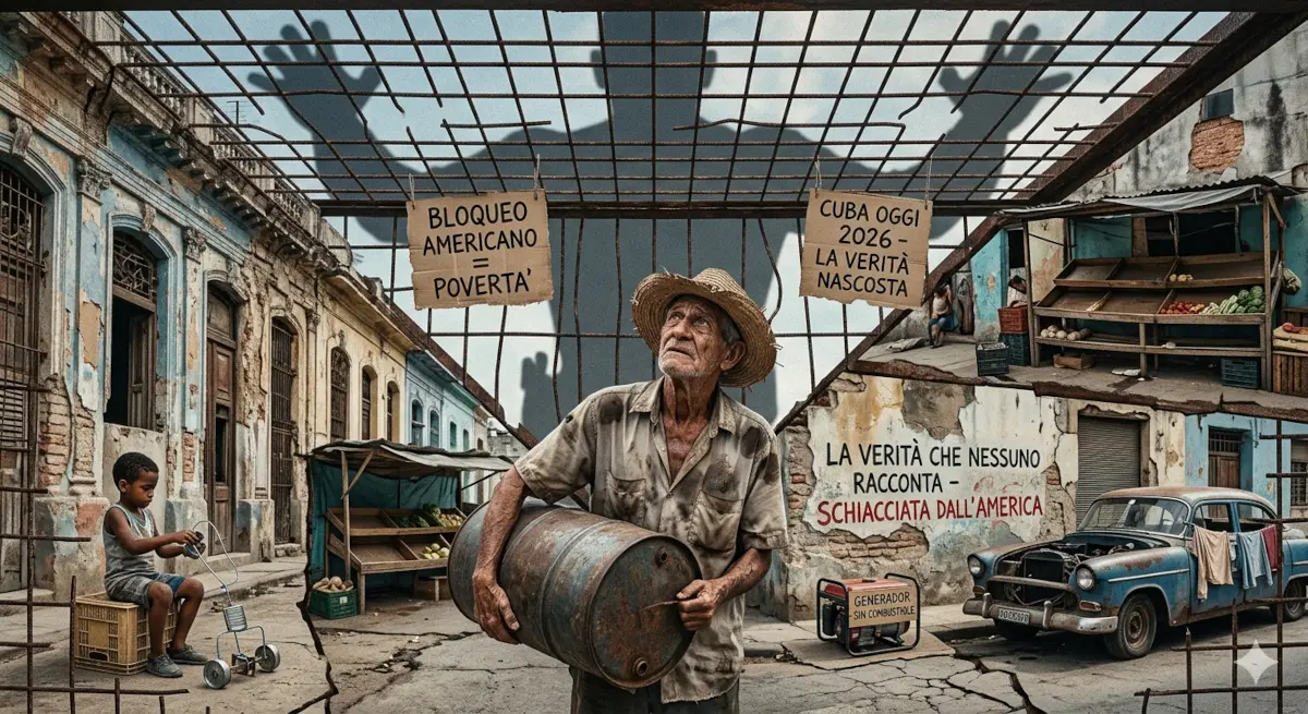 Scena di strada a Cuba oggi, con povertà e difficoltà quotidiane aggravate dall’embargo.