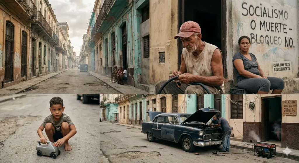 Scena di strada a Cuba oggi, simbolo della crisi quotidiana tra lavori improvvisati e povertà diffusa