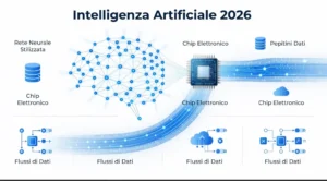 Infografica sull’intelligenza-artificiale-2026 con le principali applicazioni dell’AI: software, cybersecurity, big data, robotica e NLP.