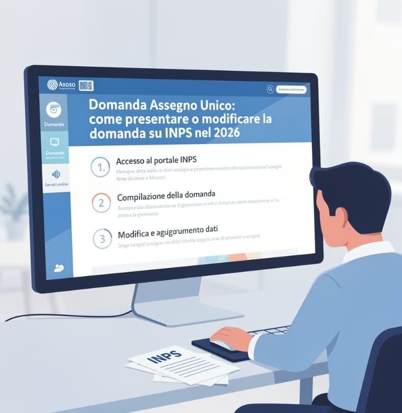 Domanda Assegno Unico INPS 2026, guida online passo‑passo per presentare o modificare la richiesta sul portale.