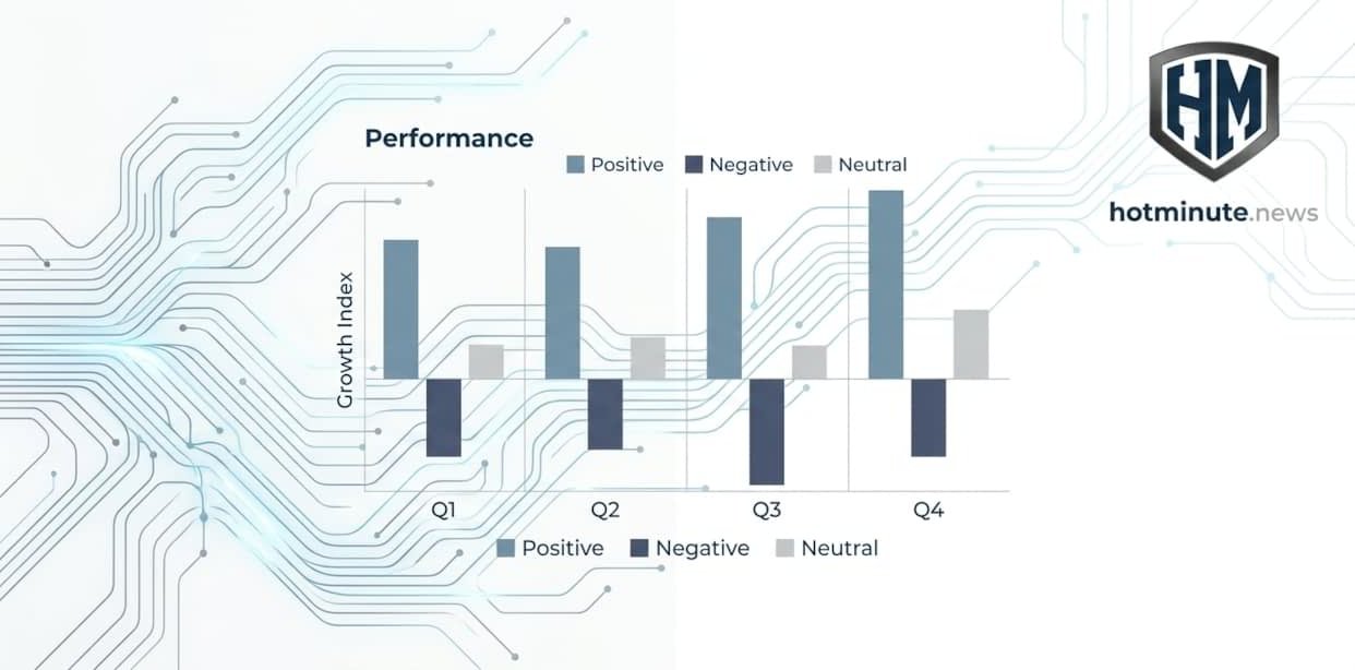Perché l’AI non capisce davvero le emozioni grafico sulle performance trimestrali con barre positive, negative e neutre su sfondo tecnologico.