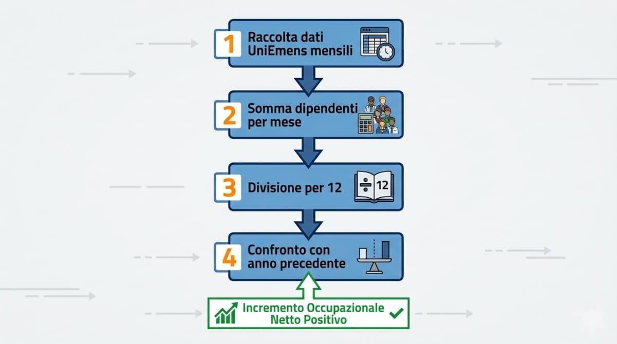 Diagramma dei passaggi per calcolare l’incremento occupazionale netto con confronto finale positivo