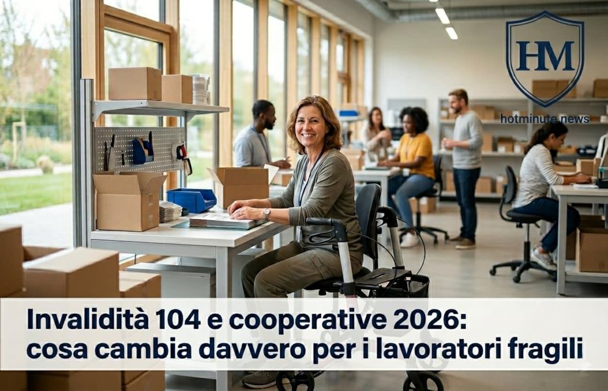 Lavoratrice in cooperativa con disabilità mentre svolge attività inclusiva: novità su Invalidità 104 e cooperative 2026.