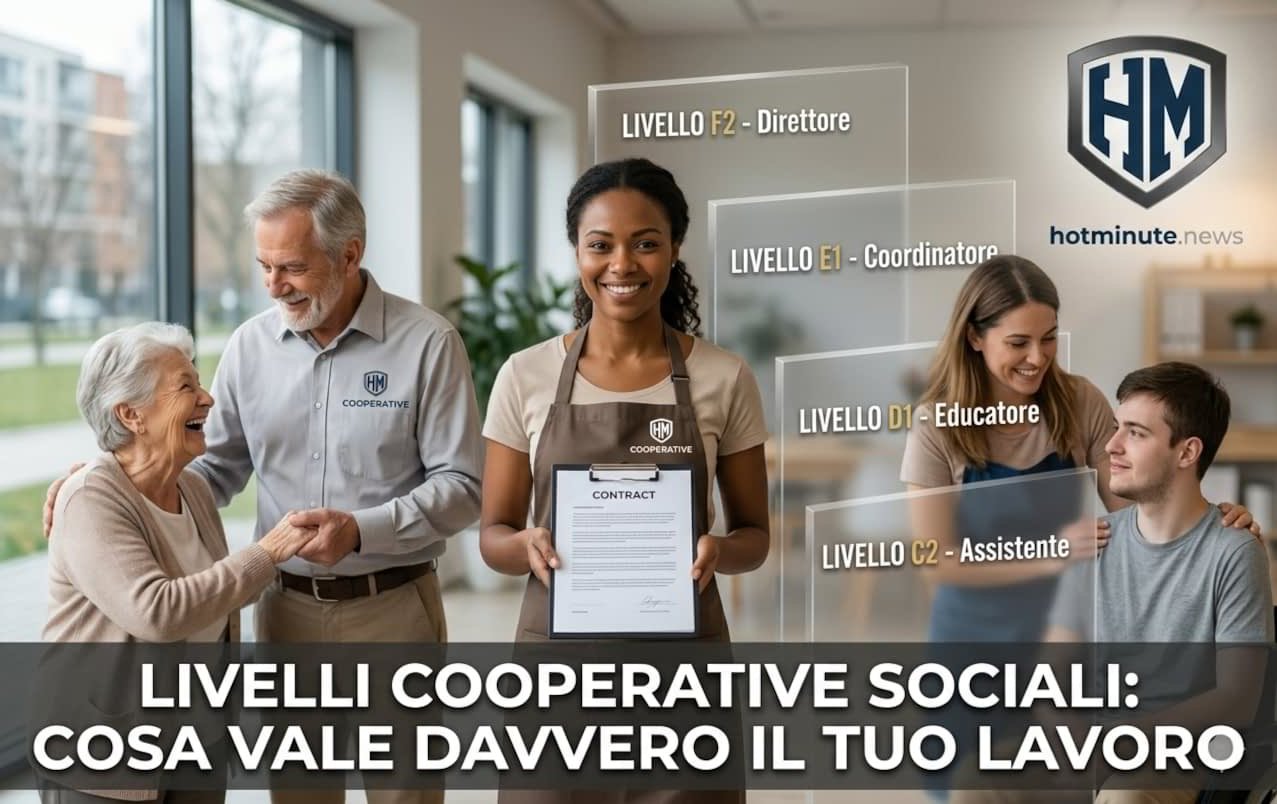 Livelli cooperative sociali: rappresentazione dei ruoli e delle mansioni dal livello C2 al livello F2.