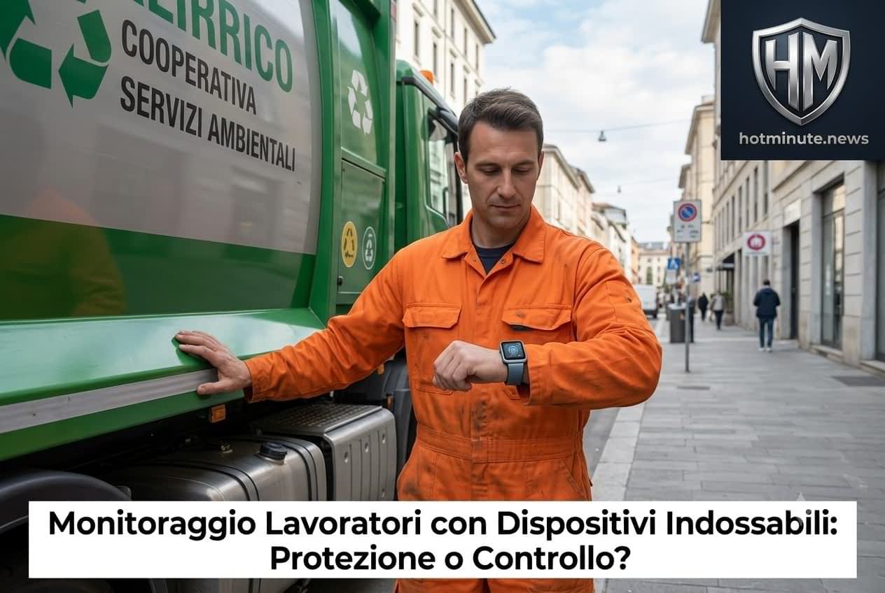 Operatore ecologico con wearable per monitoraggio lavoratori