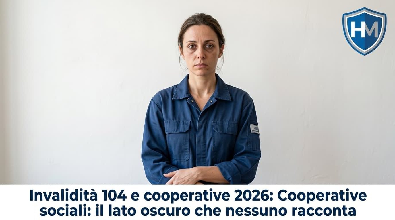 Lavoratrice in divisa con braccia conserte, simbolo del lato oscuro delle cooperative sociali e delle criticità denunciate nel 2026.