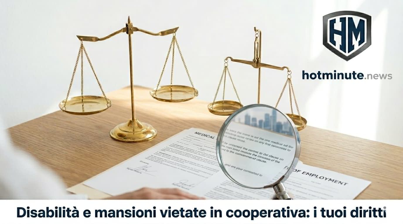 Bilancia della giustizia e documenti sul lavoro: tema Disabilità e mansioni vietate in cooperativa e diritti del lavoratore