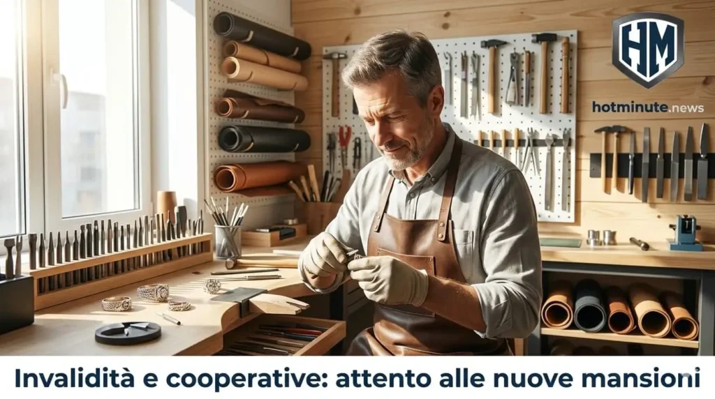 Artigiano al lavoro in laboratorio per articolo su invalidità e cooperative.